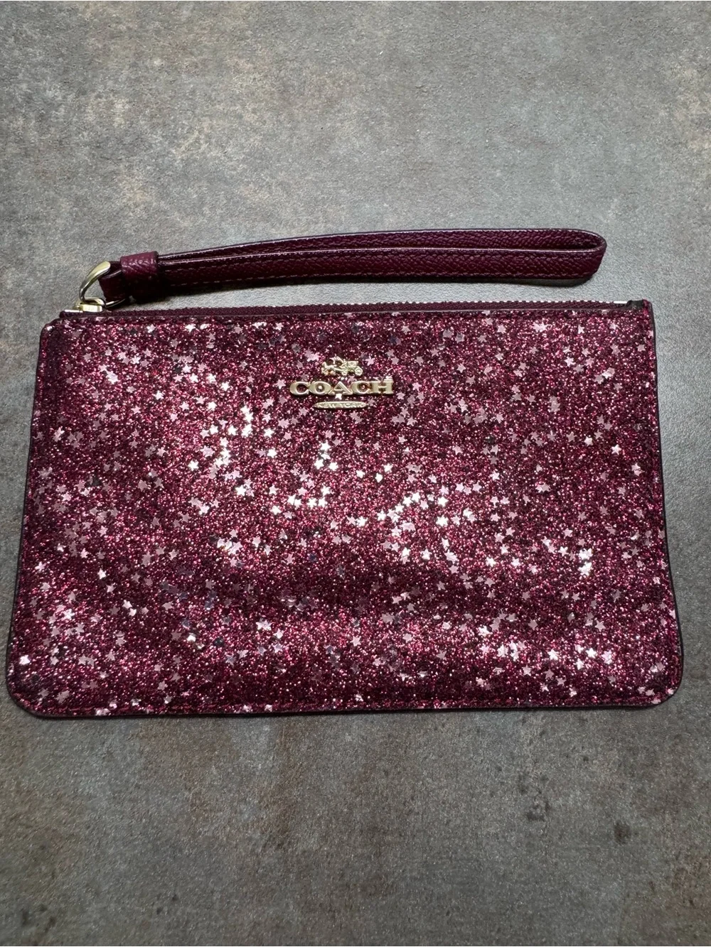 Coach Glitter Star Wristlet in Burgundy Sparkle